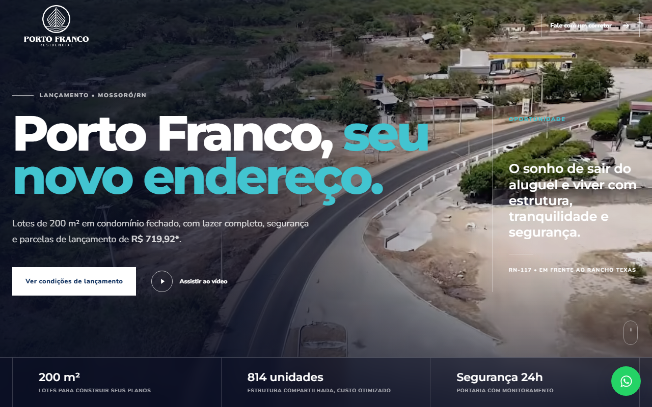 Captura da pagina inicial do Porto Franco Residencial