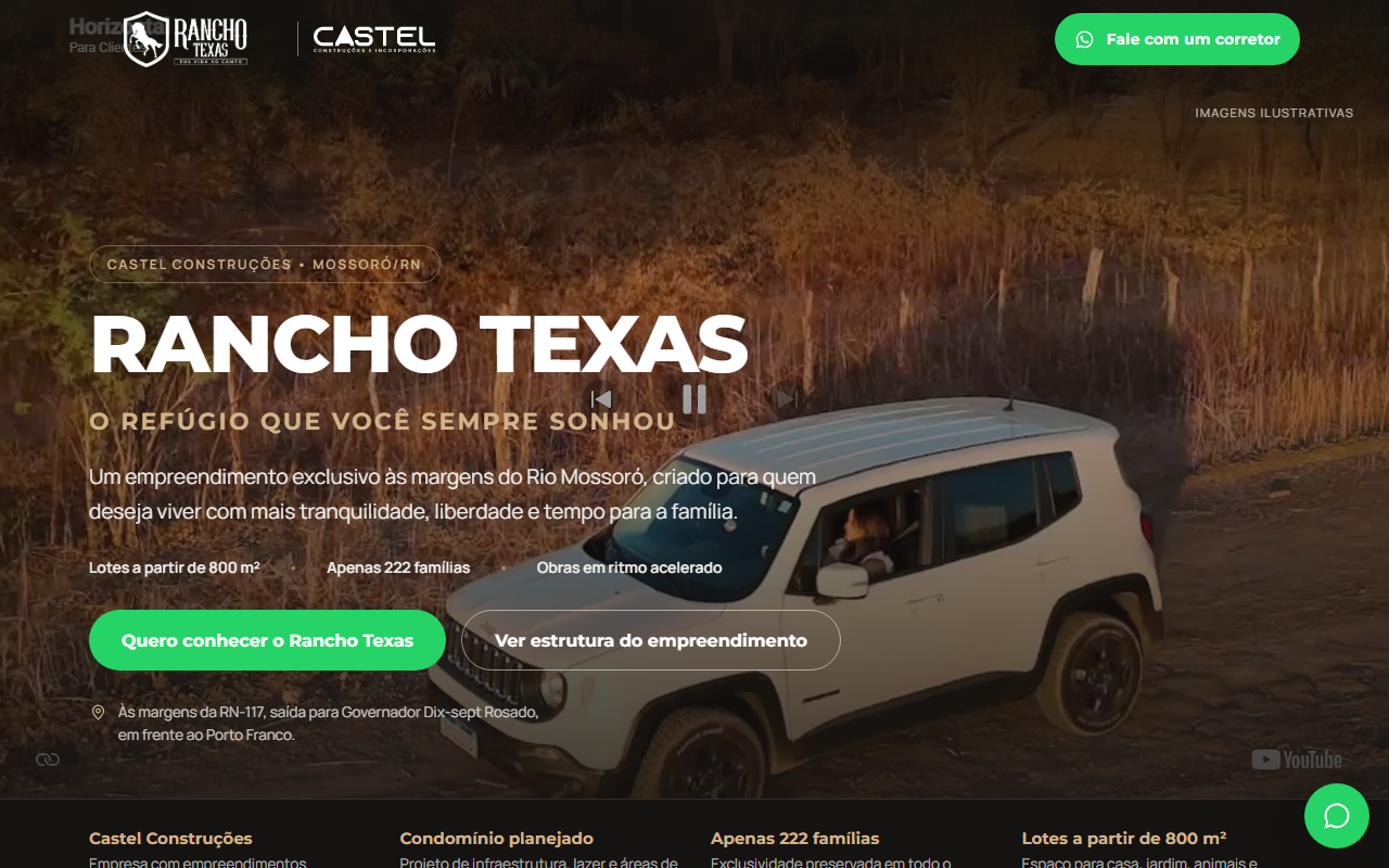 Captura da pagina inicial do Rancho Texas